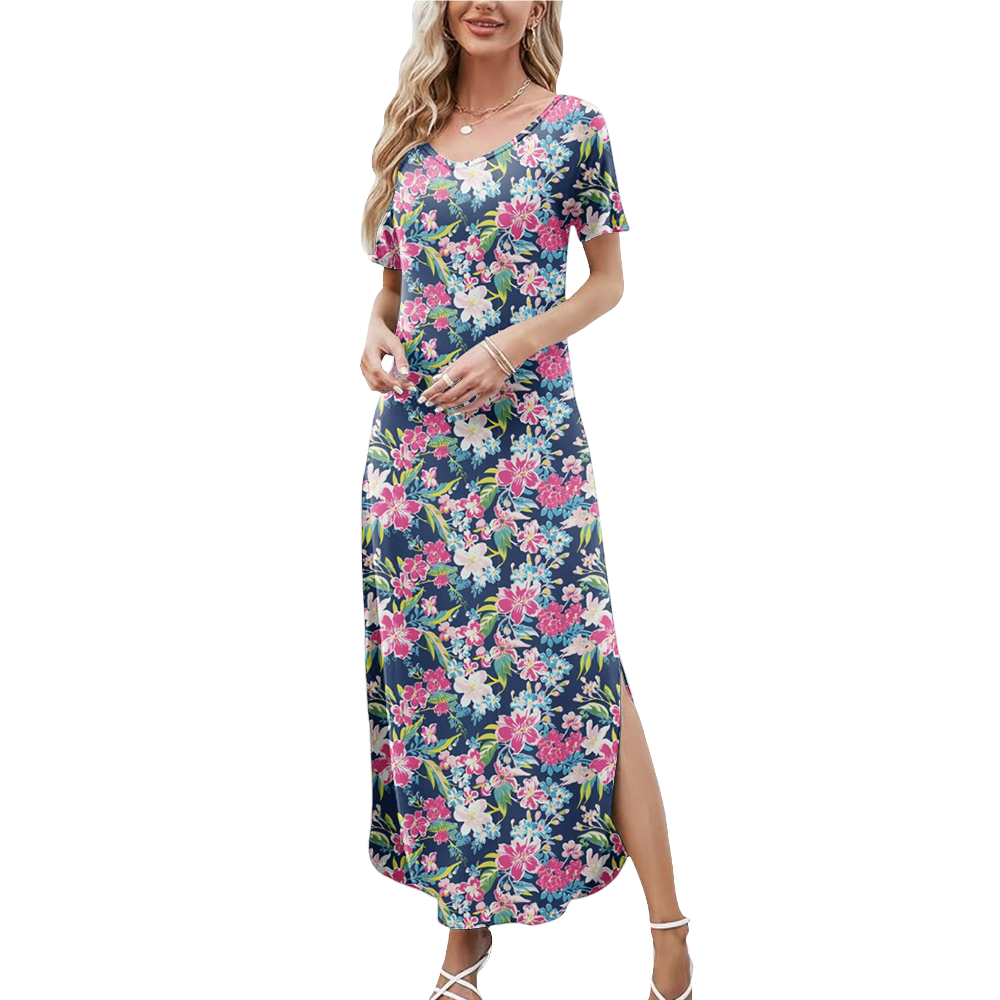 Preppy Summer V-neck Dresses With Side Slit
